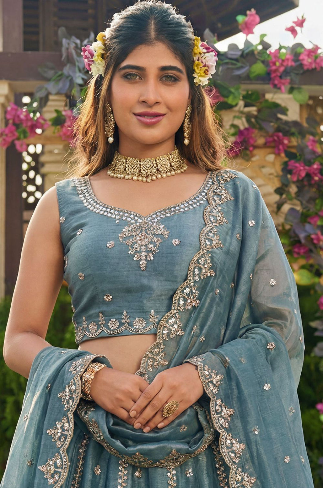 Firozi Satin Lehenga Choli - SFANJ3272