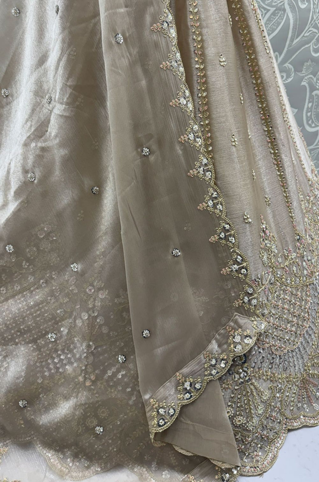 Beige Satin Lehenga Choli - SFANJ3273
