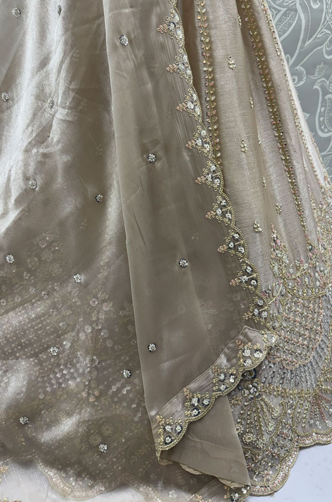 Beige Satin Lehenga Choli - SFANJ3273
