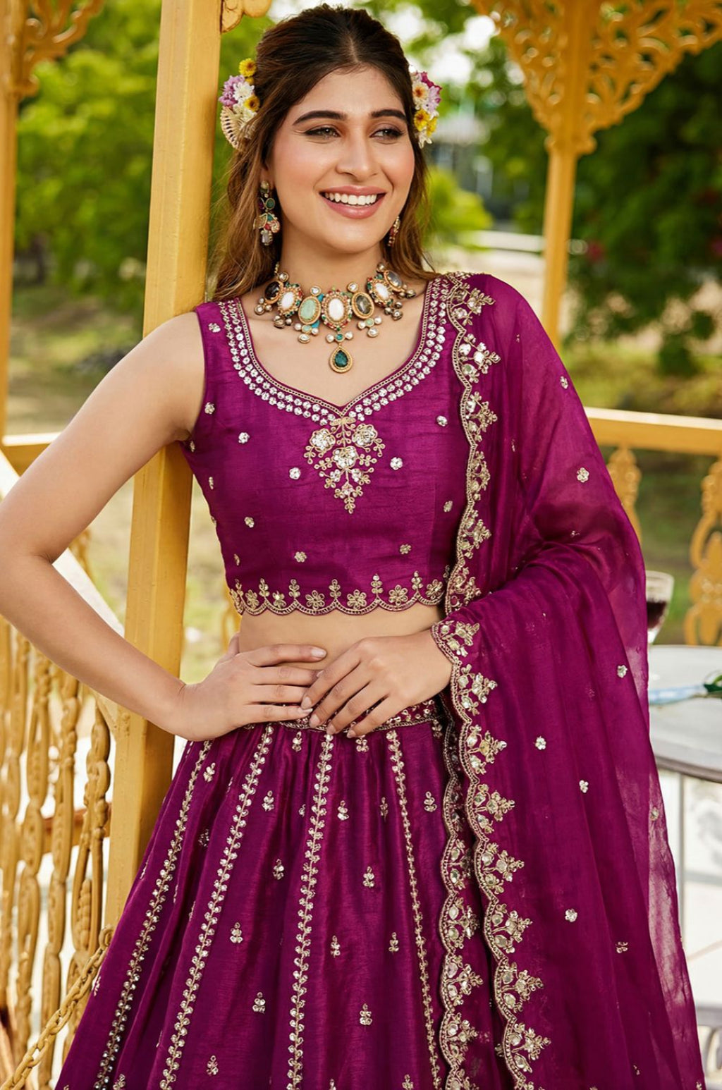 Rani Pink Satin Lehenga Choli - SFANJ3274
