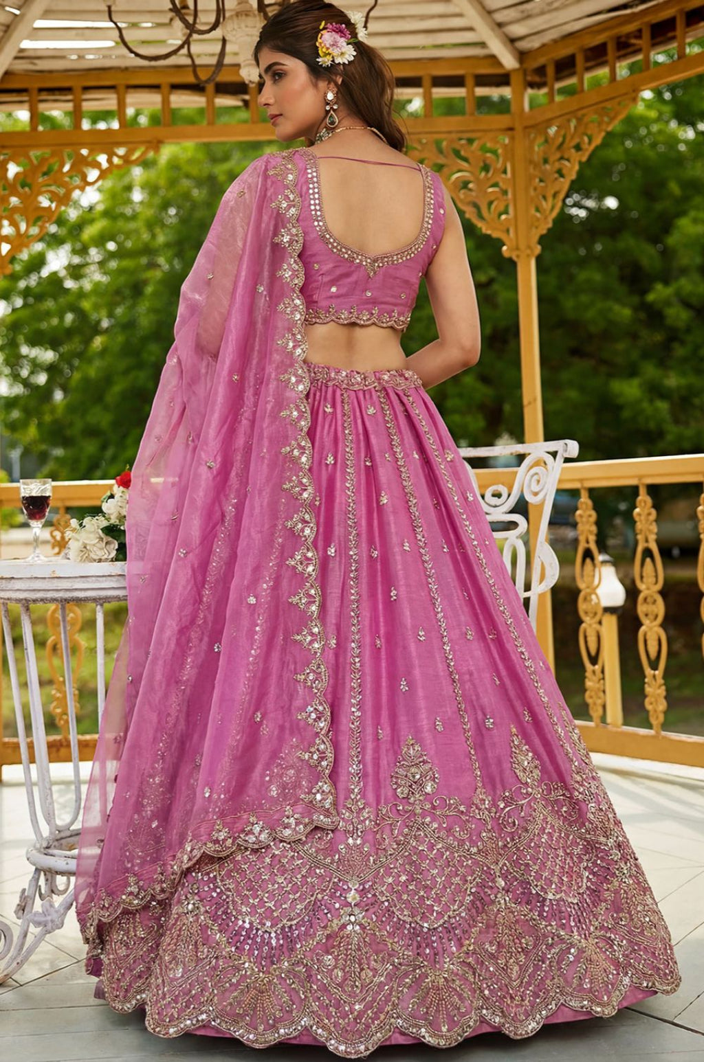 Pink Satin Lehenga Choli - SFANJ3275
