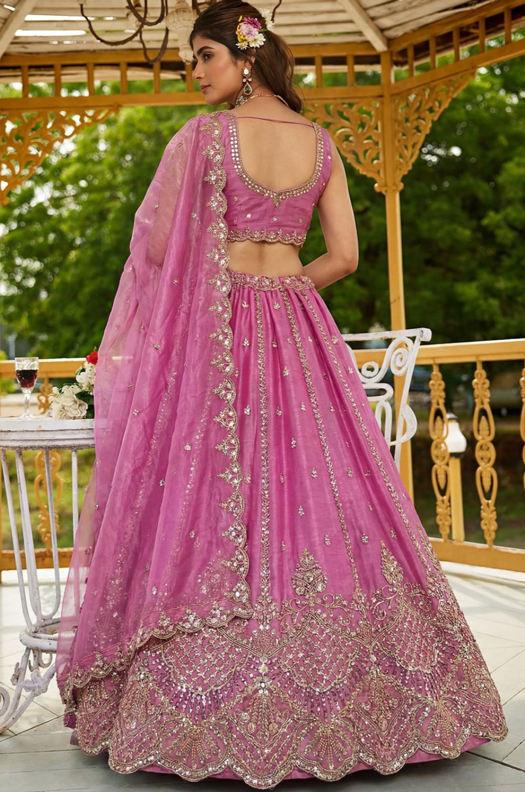 Pink Satin Lehenga Choli - SFANJ3275