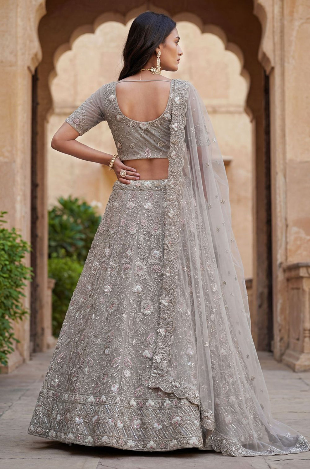 Grey Net Lehenga Choli - SFANJ3276