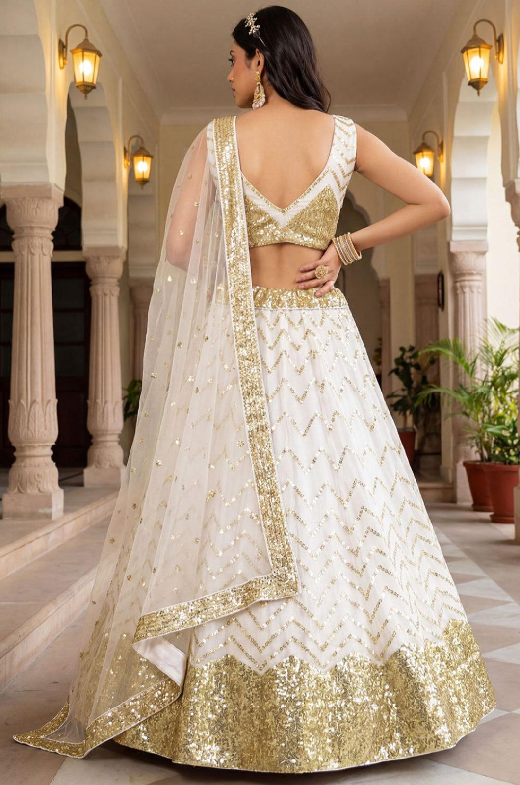 White Net Lehenga Choli - SFANJ3278