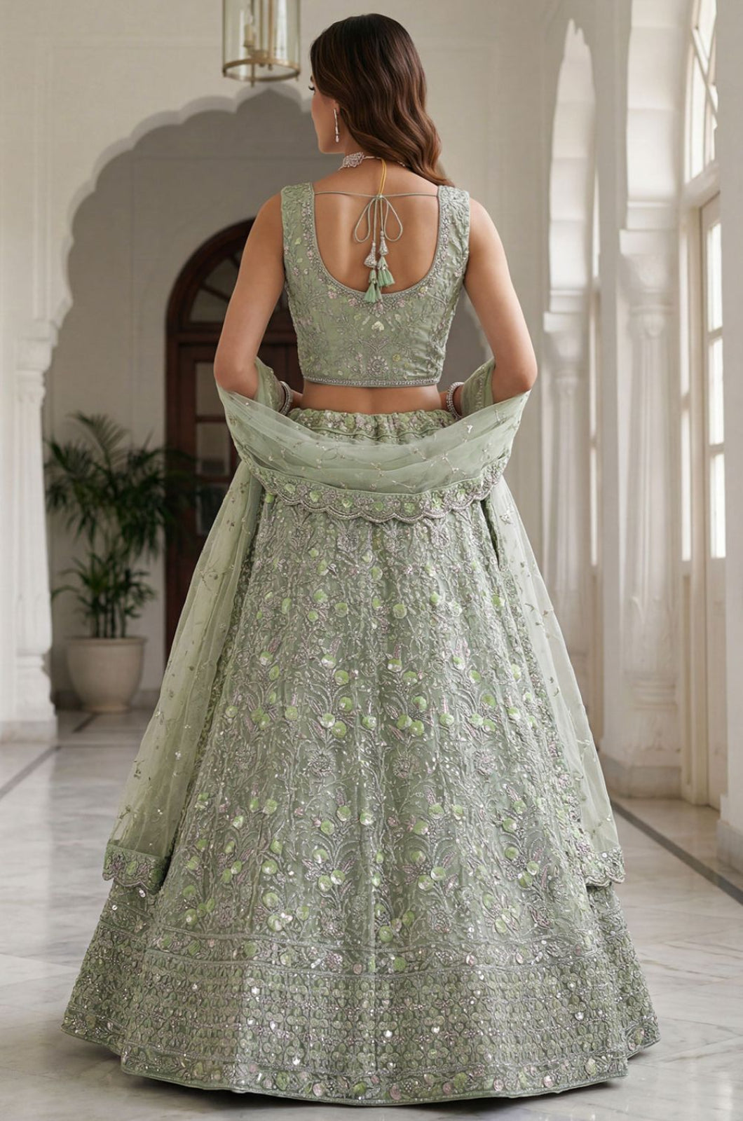 Green Net Lehenga Choli - SFANJ3291