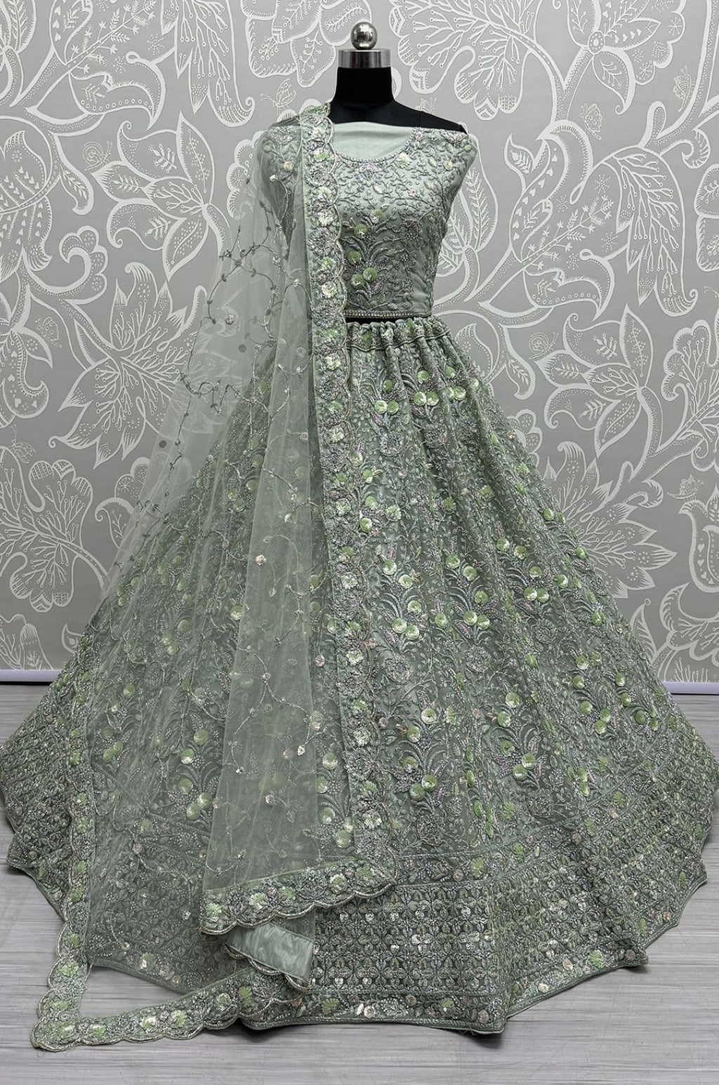 Green Net Lehenga Choli - SFANJ3291