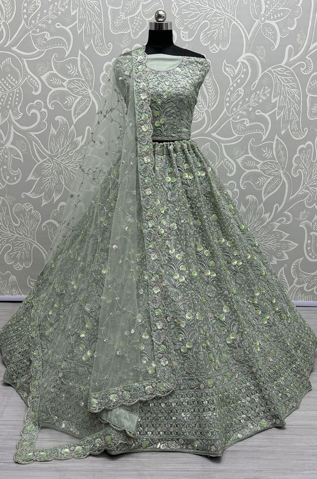 Green Net Lehenga Choli - SFANJ3291