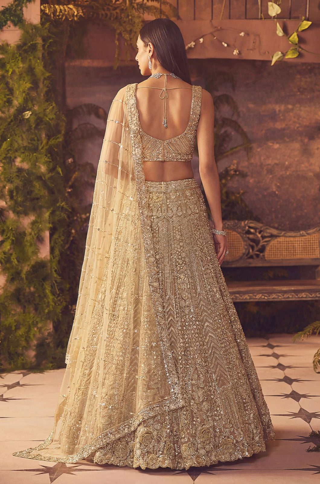 Beige Net Lehenga Choli - SFANJ3300