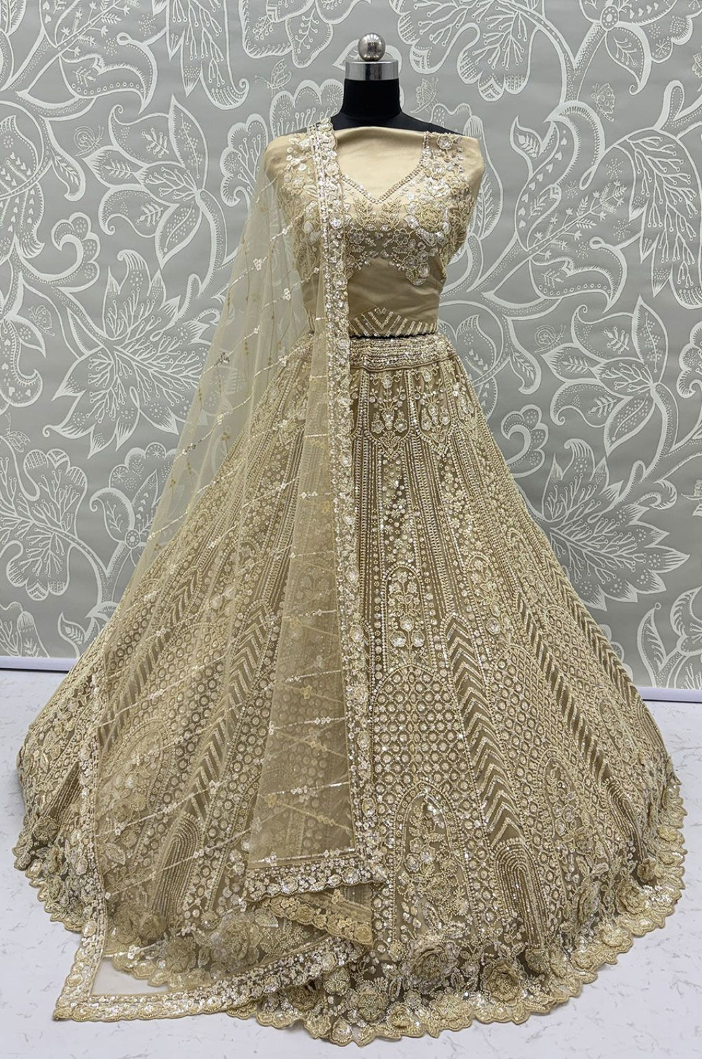 Beige Net Lehenga Choli - SFANJ3300