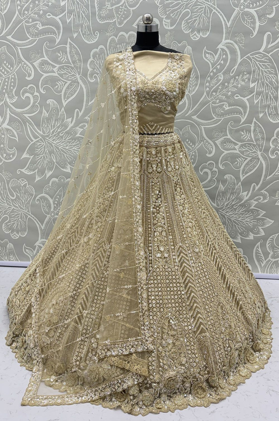 Beige Net Lehenga Choli - SFANJ3300