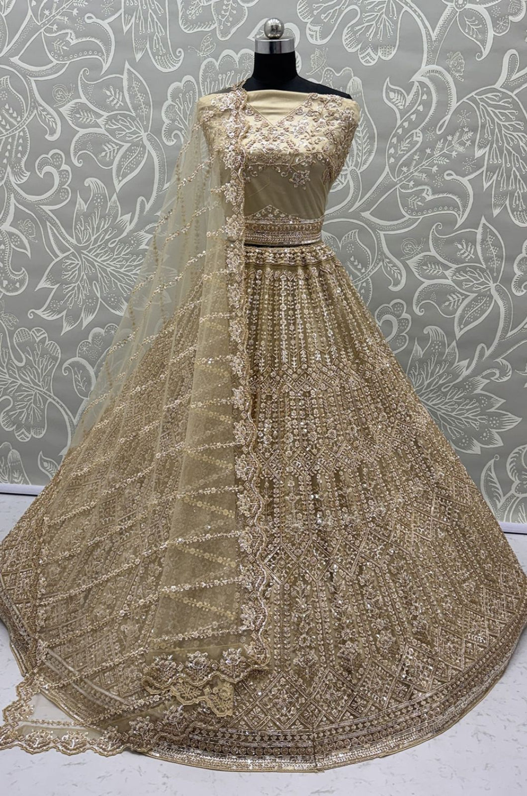 Beige Net Lehenga Choli - SFANJ3310