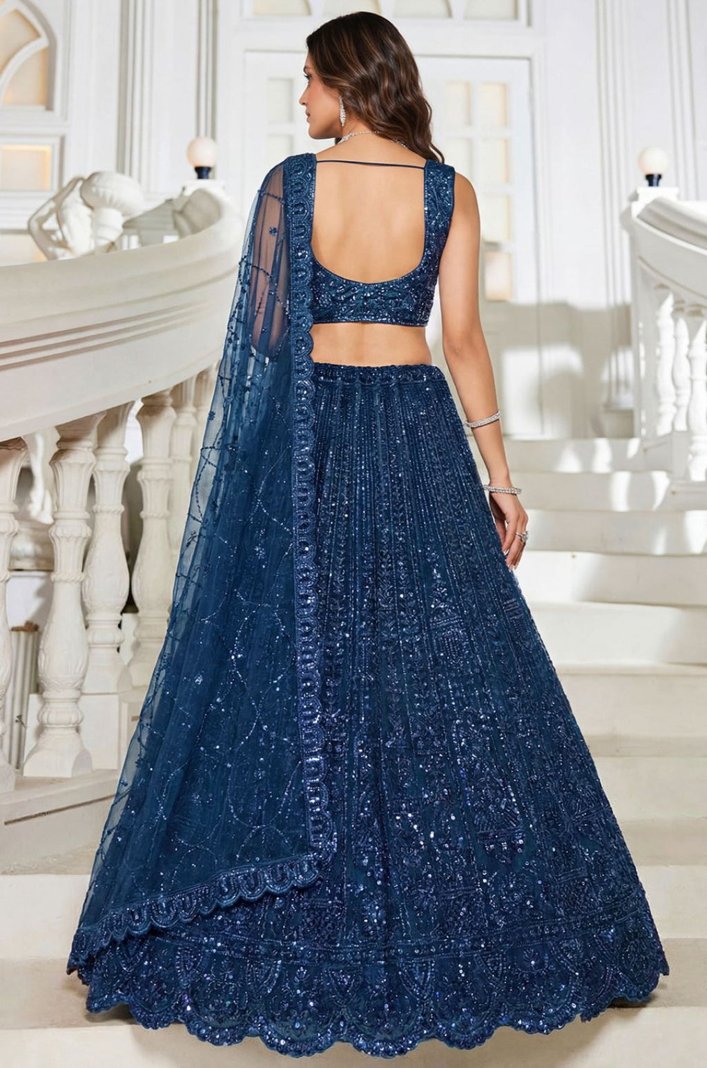 Blue Net Lehenga Choli - SFANJ3301