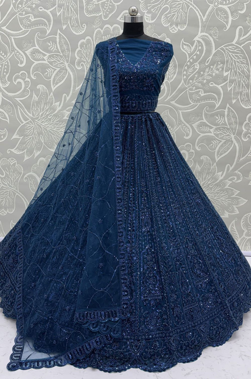 Blue Net Lehenga Choli - SFANJ3301