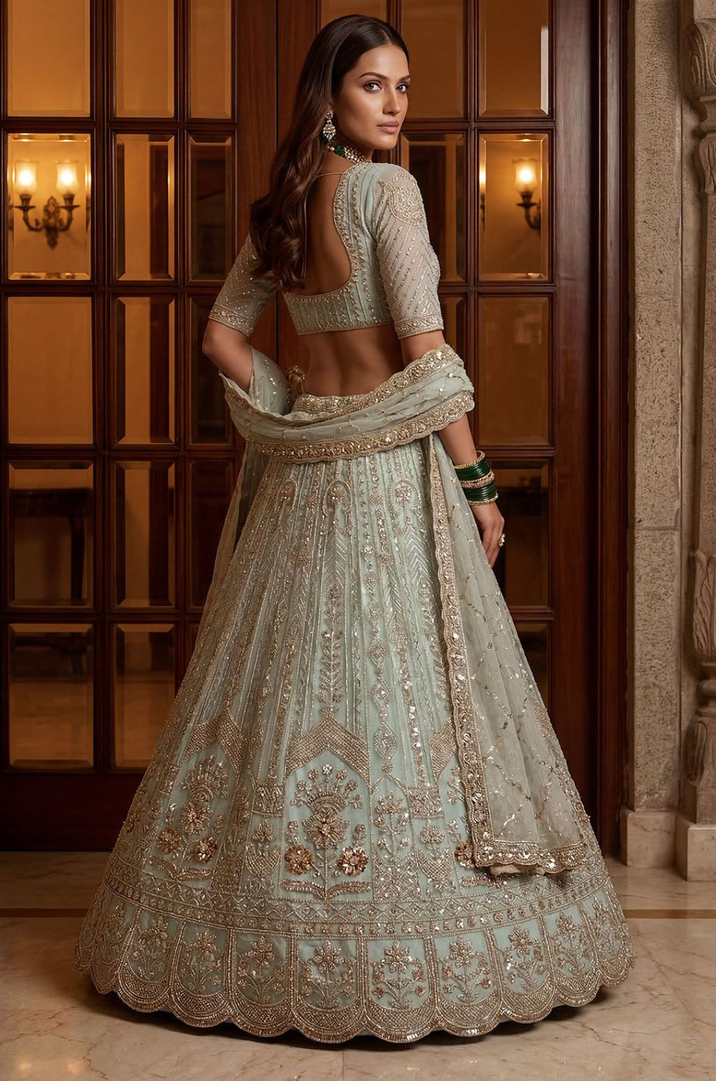 Blue Net Lehenga Choli - SFANJ3371