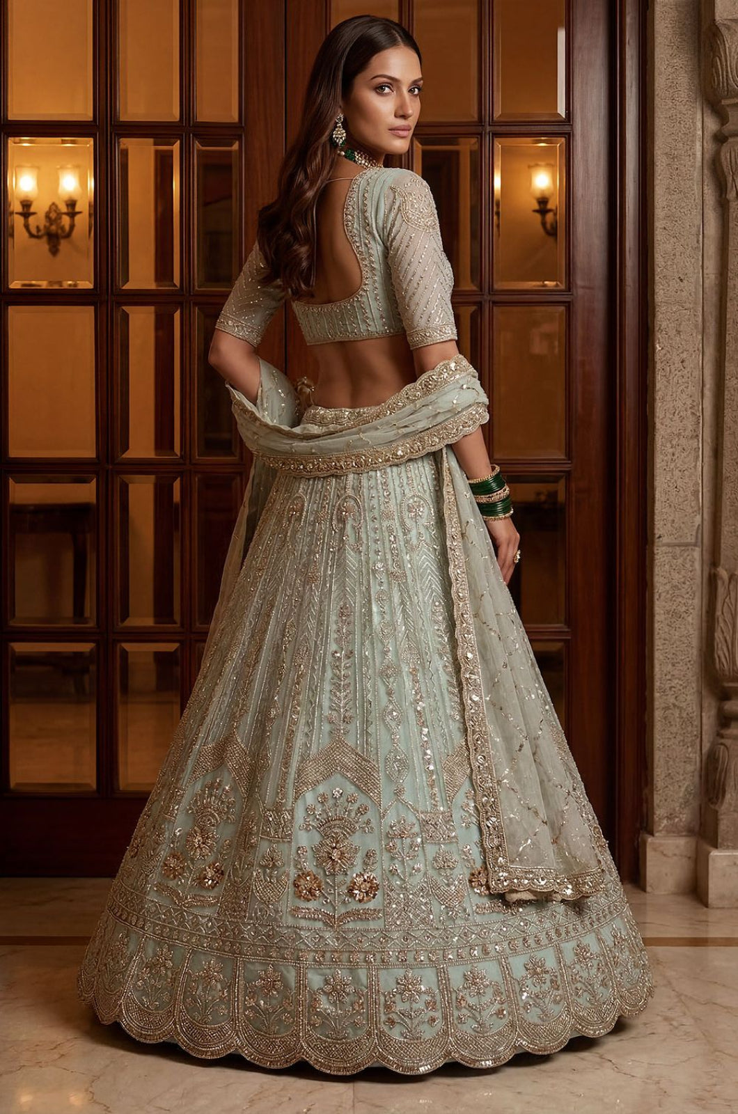 Blue Net Lehenga Choli - SFANJ3371