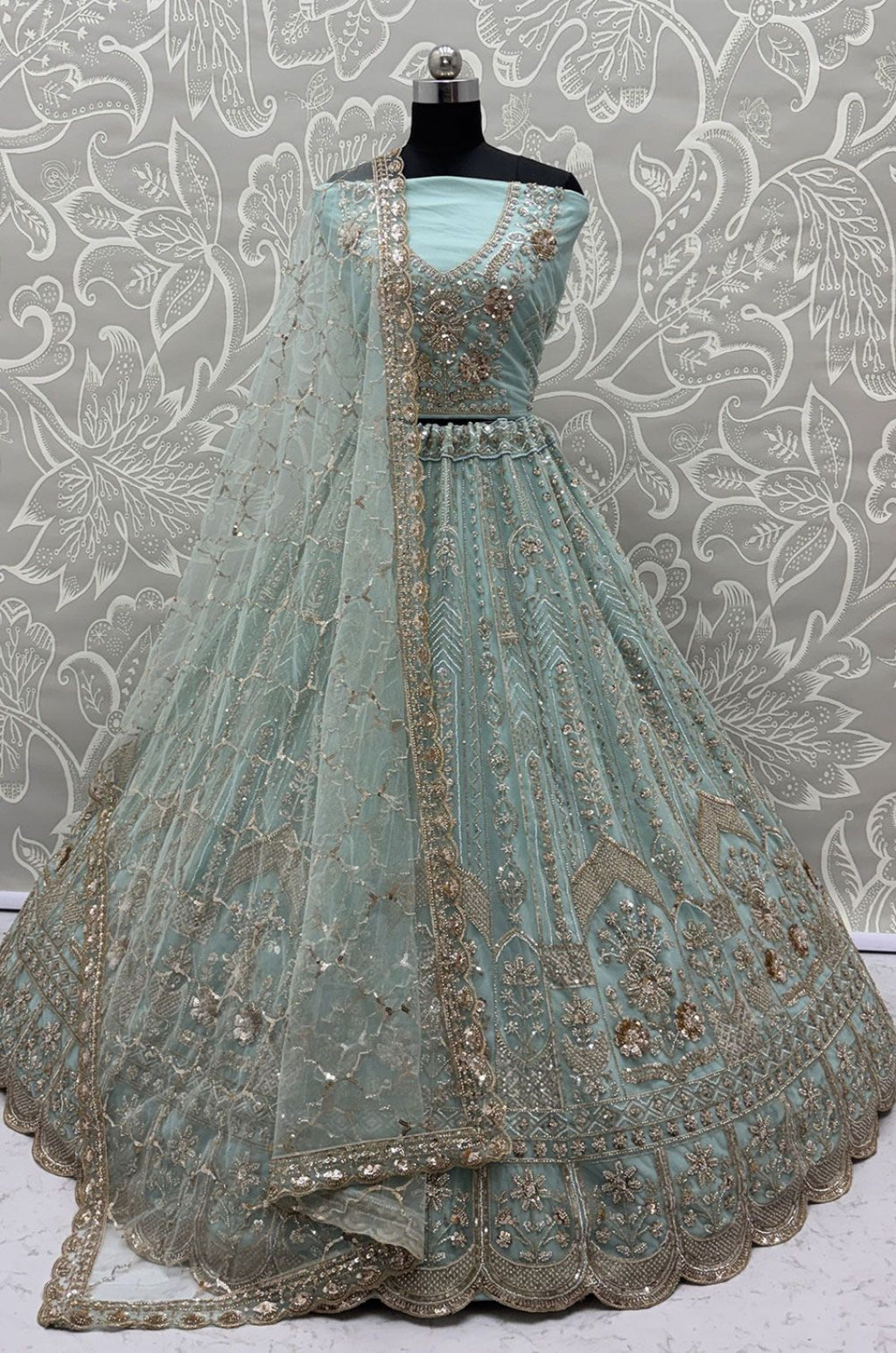 Blue Net Lehenga Choli - SFANJ3371
