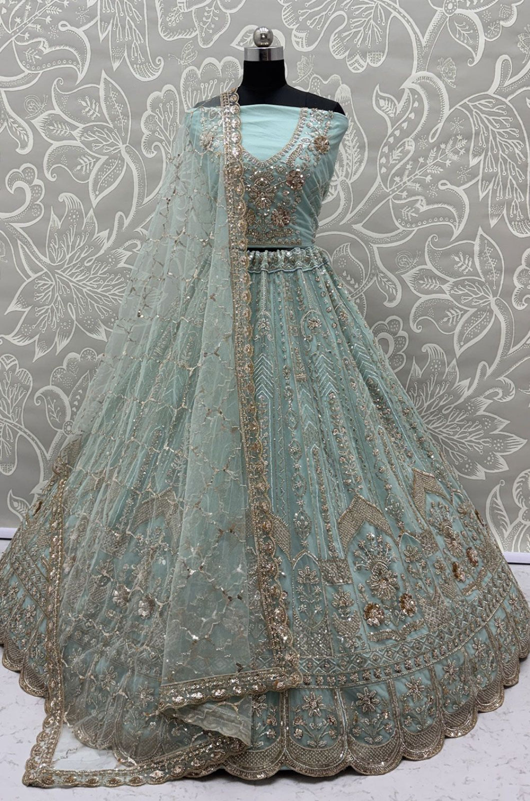 Blue Net Lehenga Choli - SFANJ3371