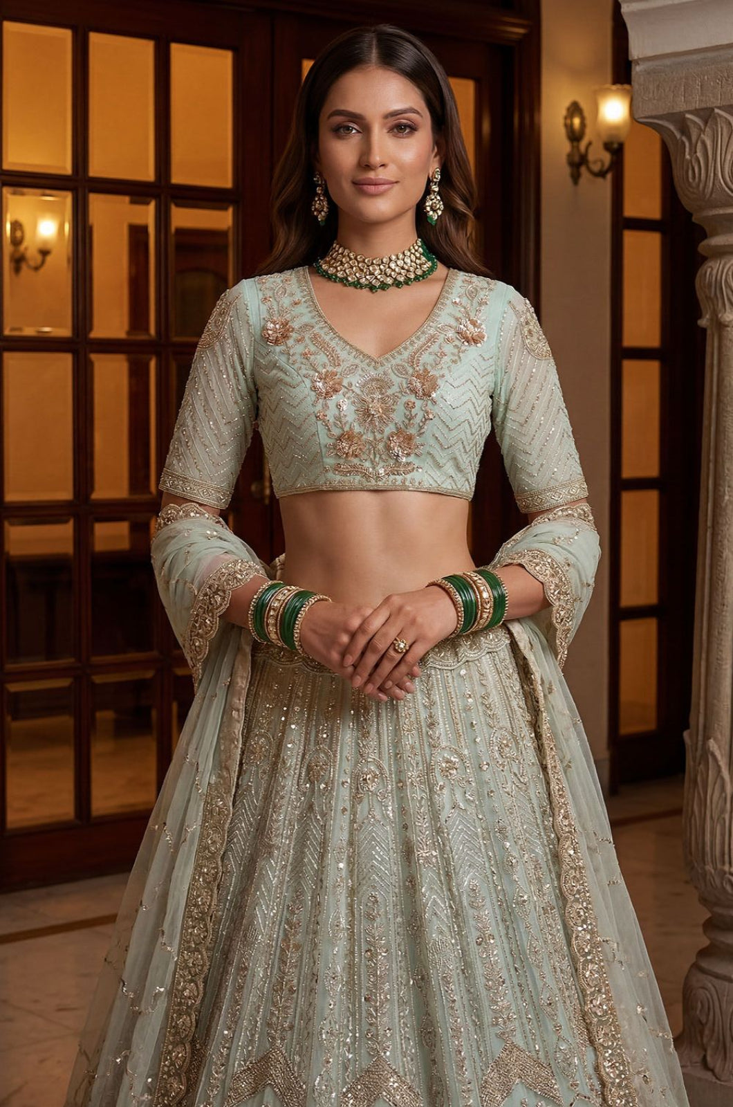 Blue Net Lehenga Choli - SFANJ3371