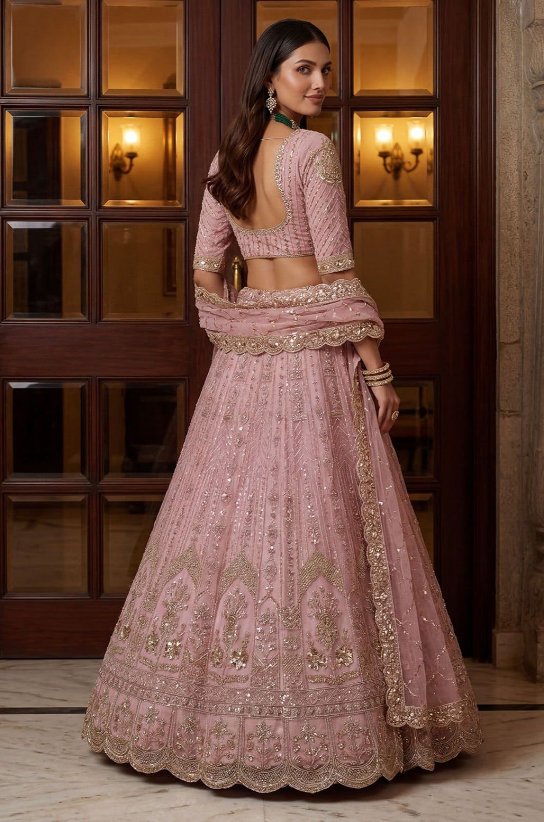 Pink Net Lehenga Choli - SFANJ3372