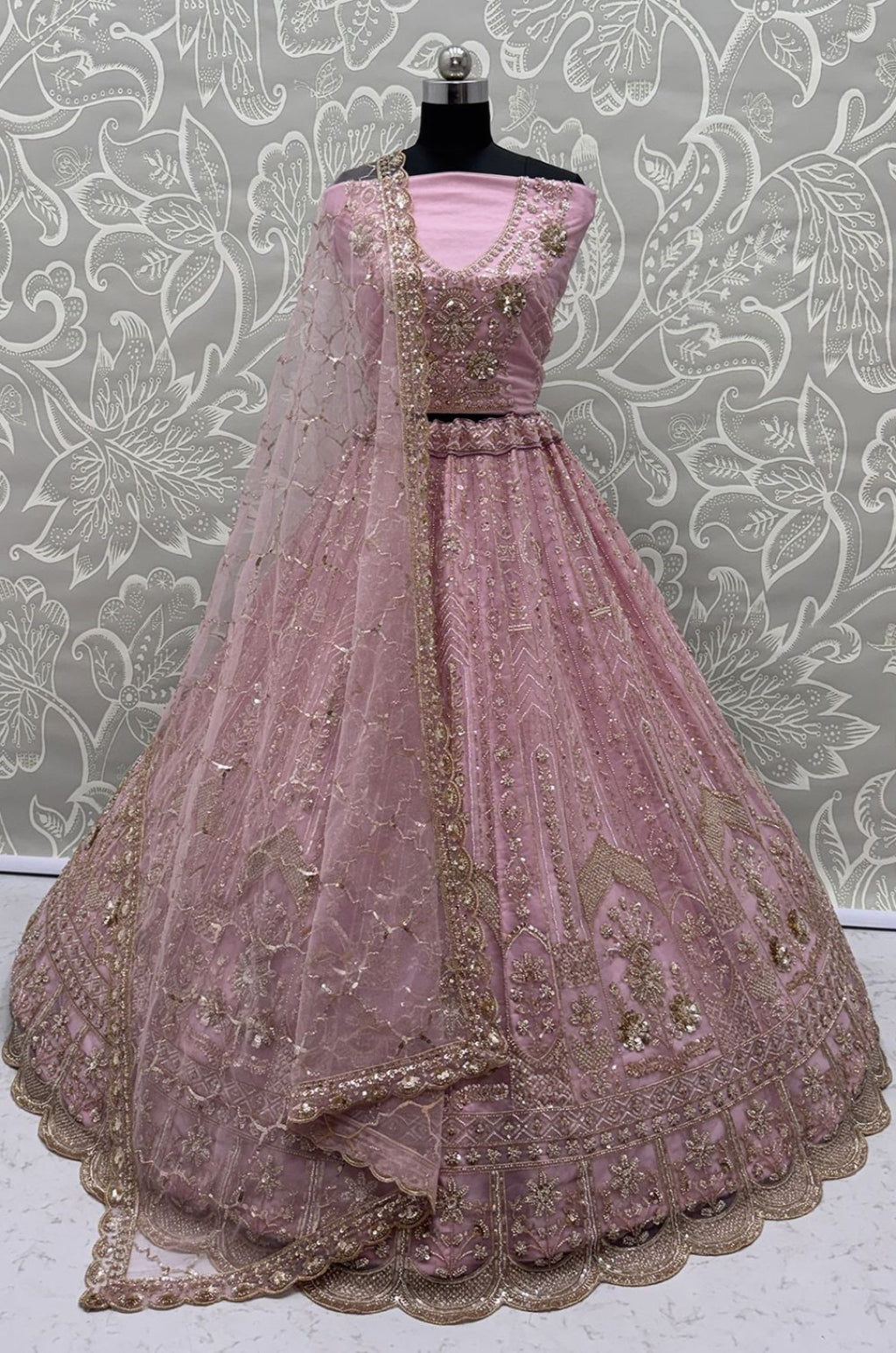 Pink Net Lehenga Choli - SFANJ3372