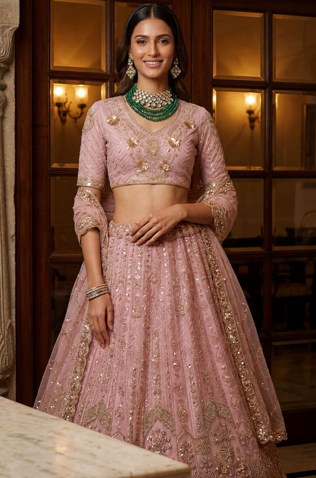 Pink Net Lehenga Choli - SFANJ3372