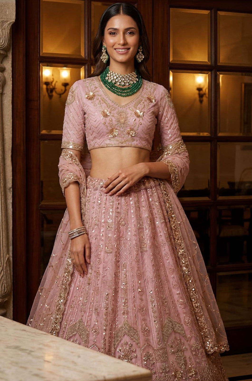 Pink Net Lehenga Choli - SFANJ3372