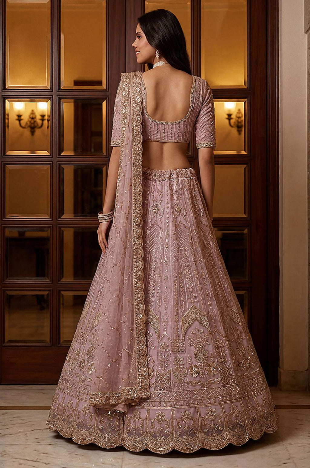 Pink Net Lehenga Choli - SFANJ3374