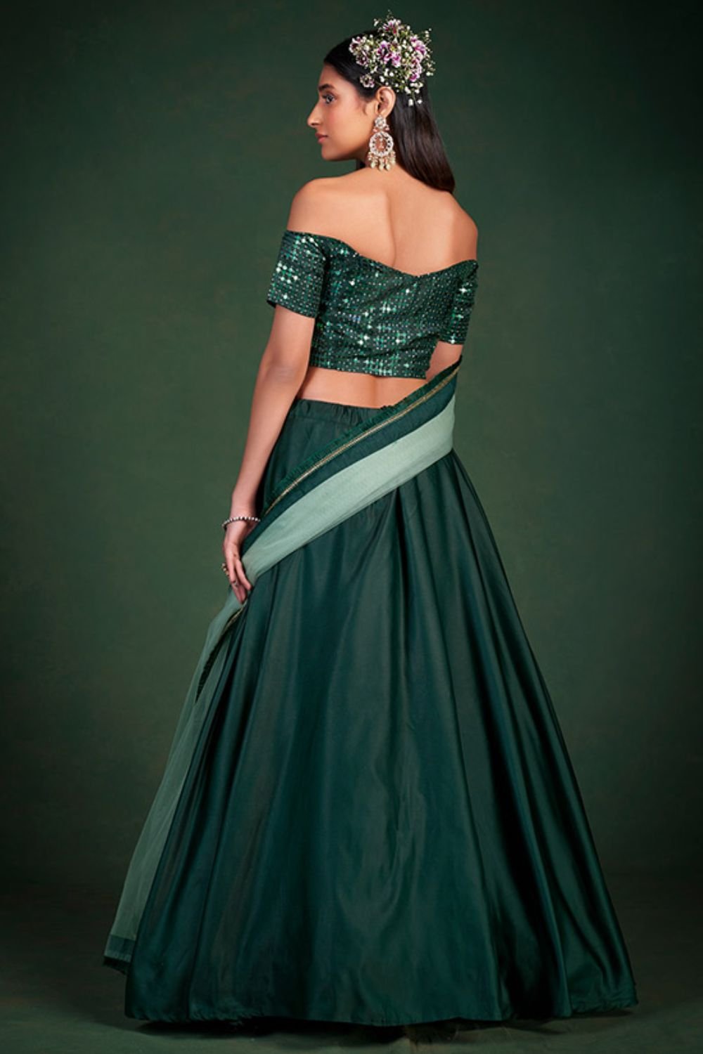 Green Silk Evening Party Lehenga Choli SFARY15606