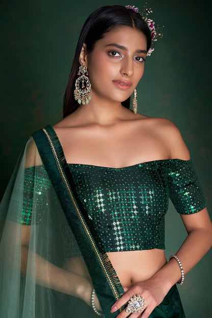 Green Silk Evening Party Lehenga Choli SFARY15606