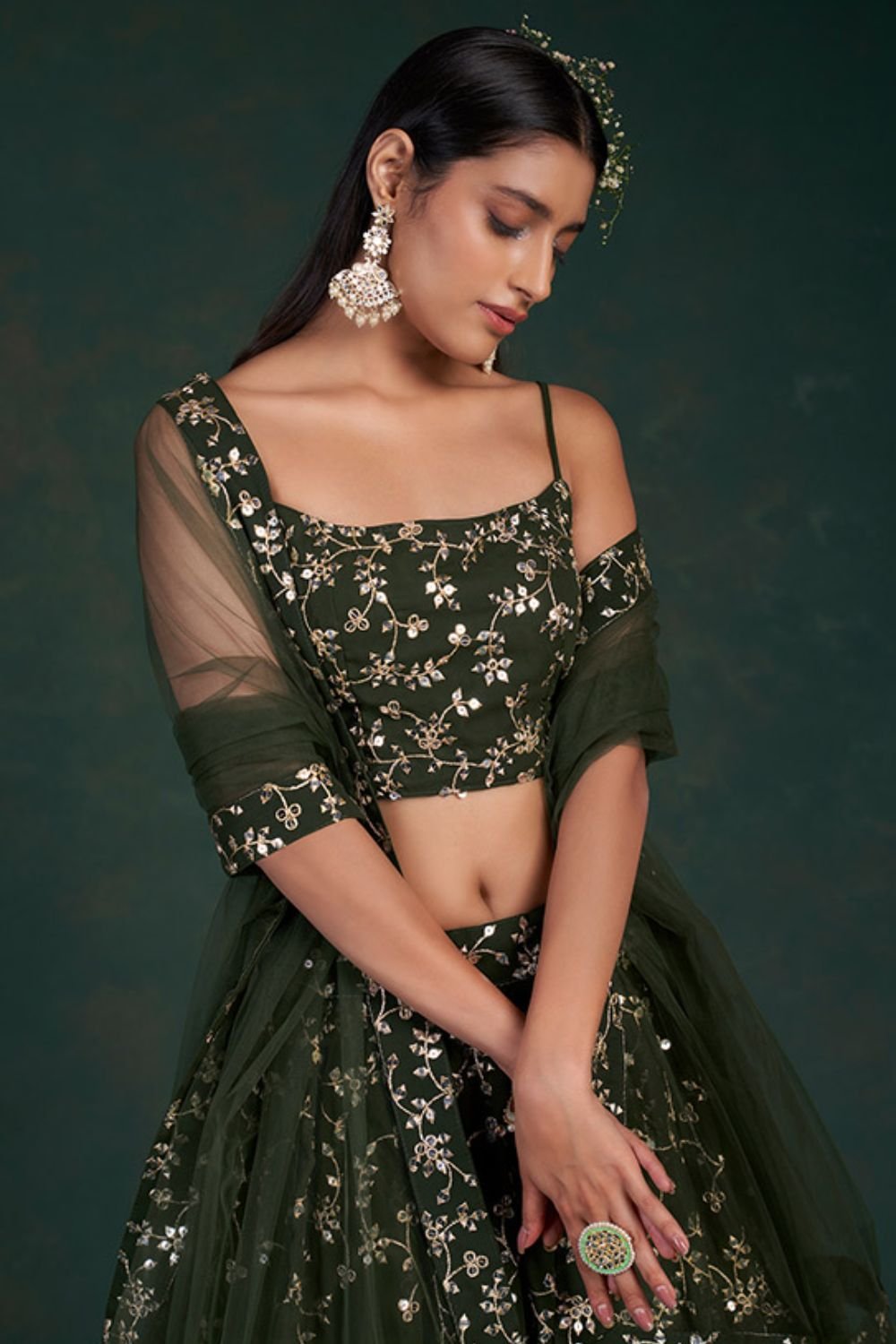 Green Evening Georgette Lehenga Choli SFARY15608