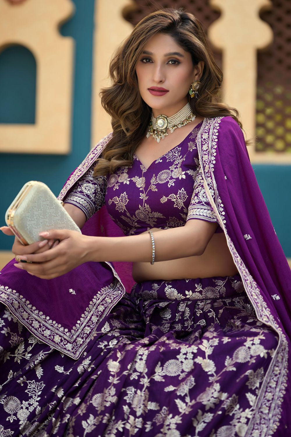Purple Jacquard Lehenga Choli - SFDFS37901