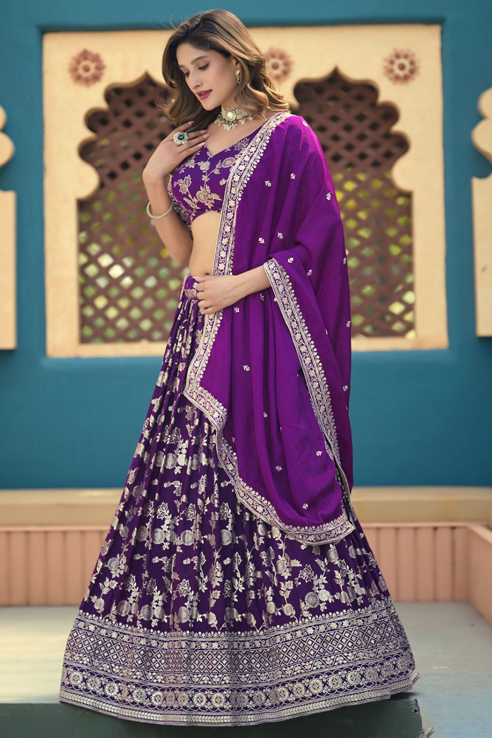 Purple Jacquard Lehenga Choli - SFDFS37901