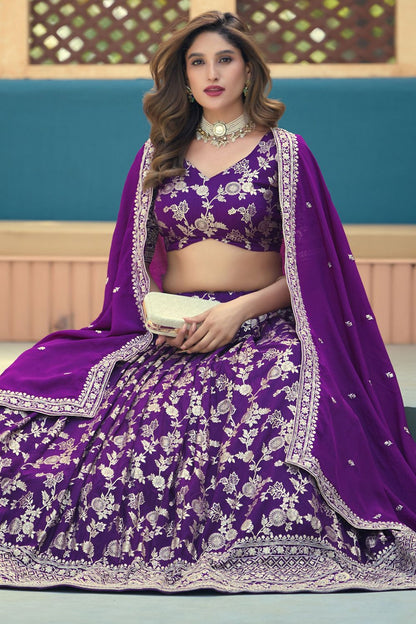 Purple Jacquard Lehenga Choli - SFDFS37901