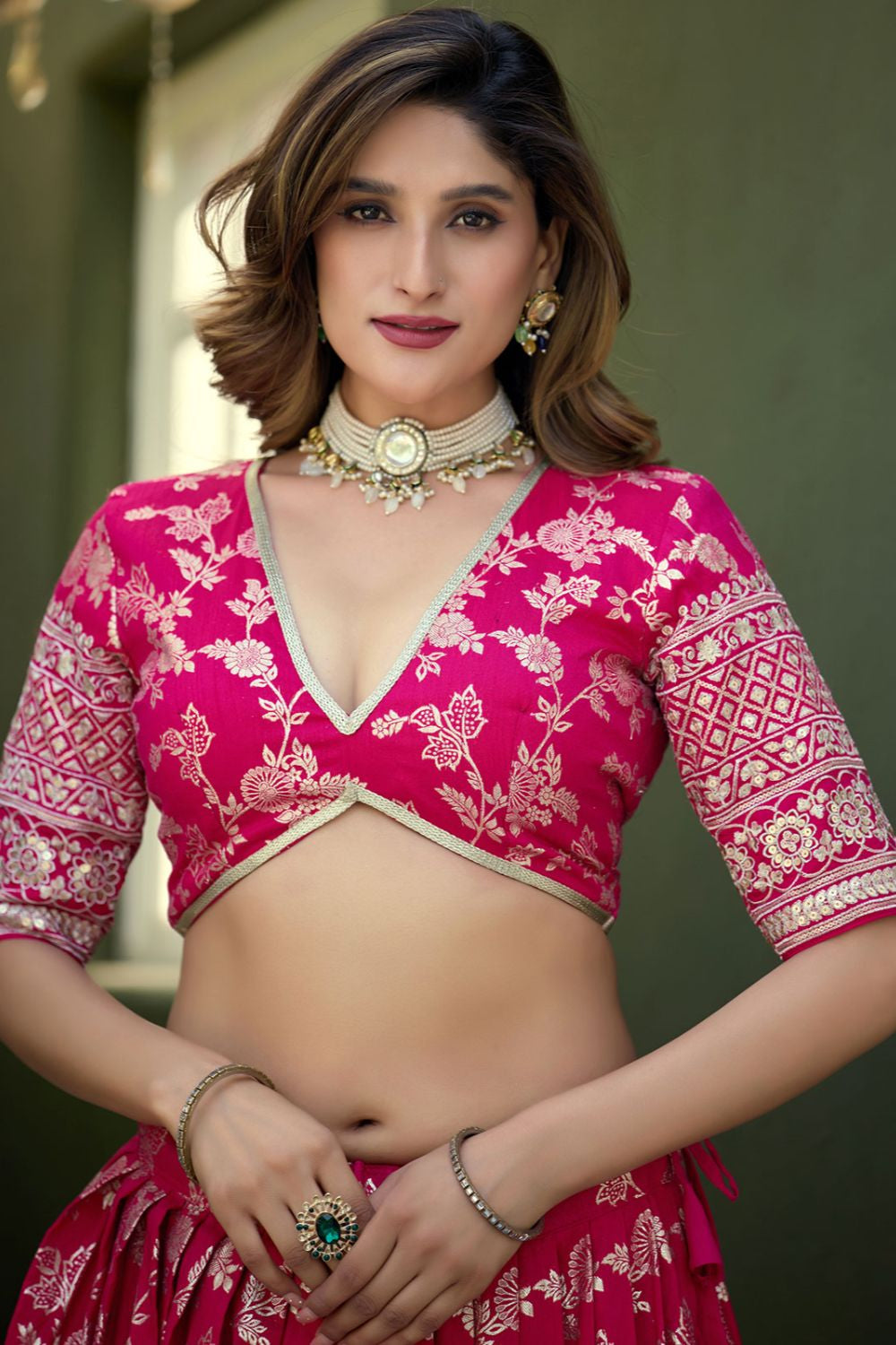 Pink Jacquard Lehenga Choli - SFDFS37902