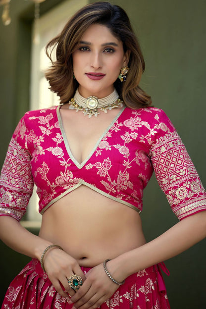 Pink Jacquard Lehenga Choli - SFDFS37902