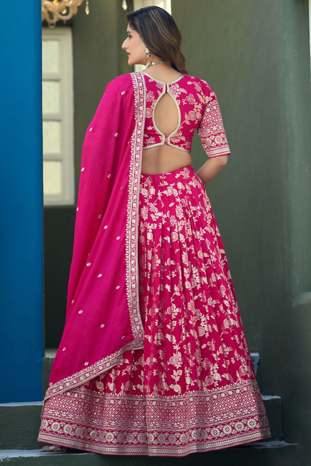 Pink Jacquard Lehenga Choli - SFDFS37902