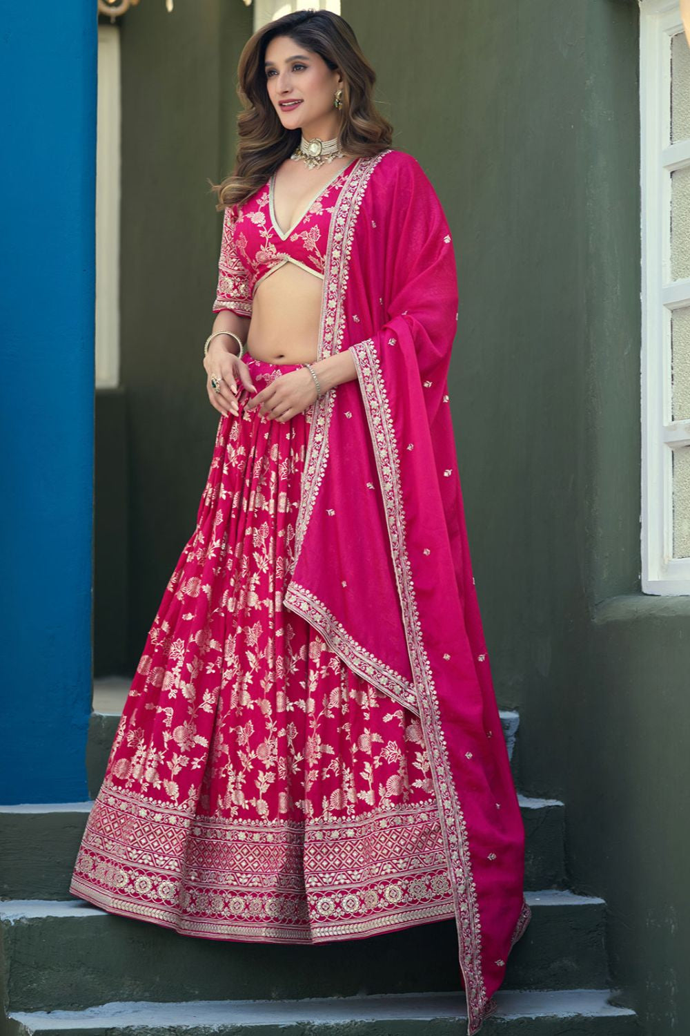 Pink Jacquard Lehenga Choli - SFDFS37902