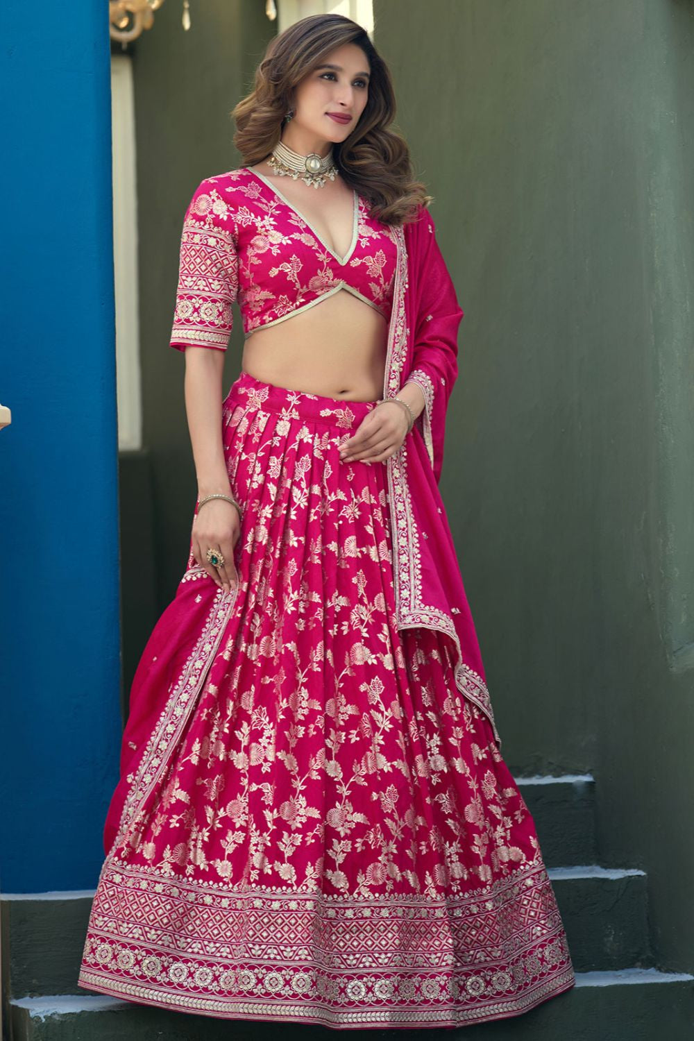 Pink Jacquard Lehenga Choli - SFDFS37902