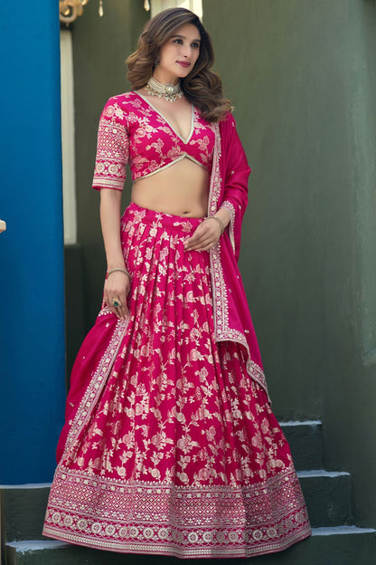 Pink Jacquard Lehenga Choli - SFDFS37902