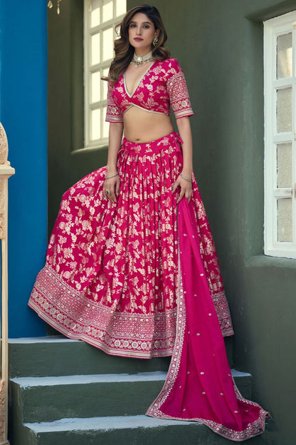 Pink Jacquard Lehenga Choli - SFDFS37902