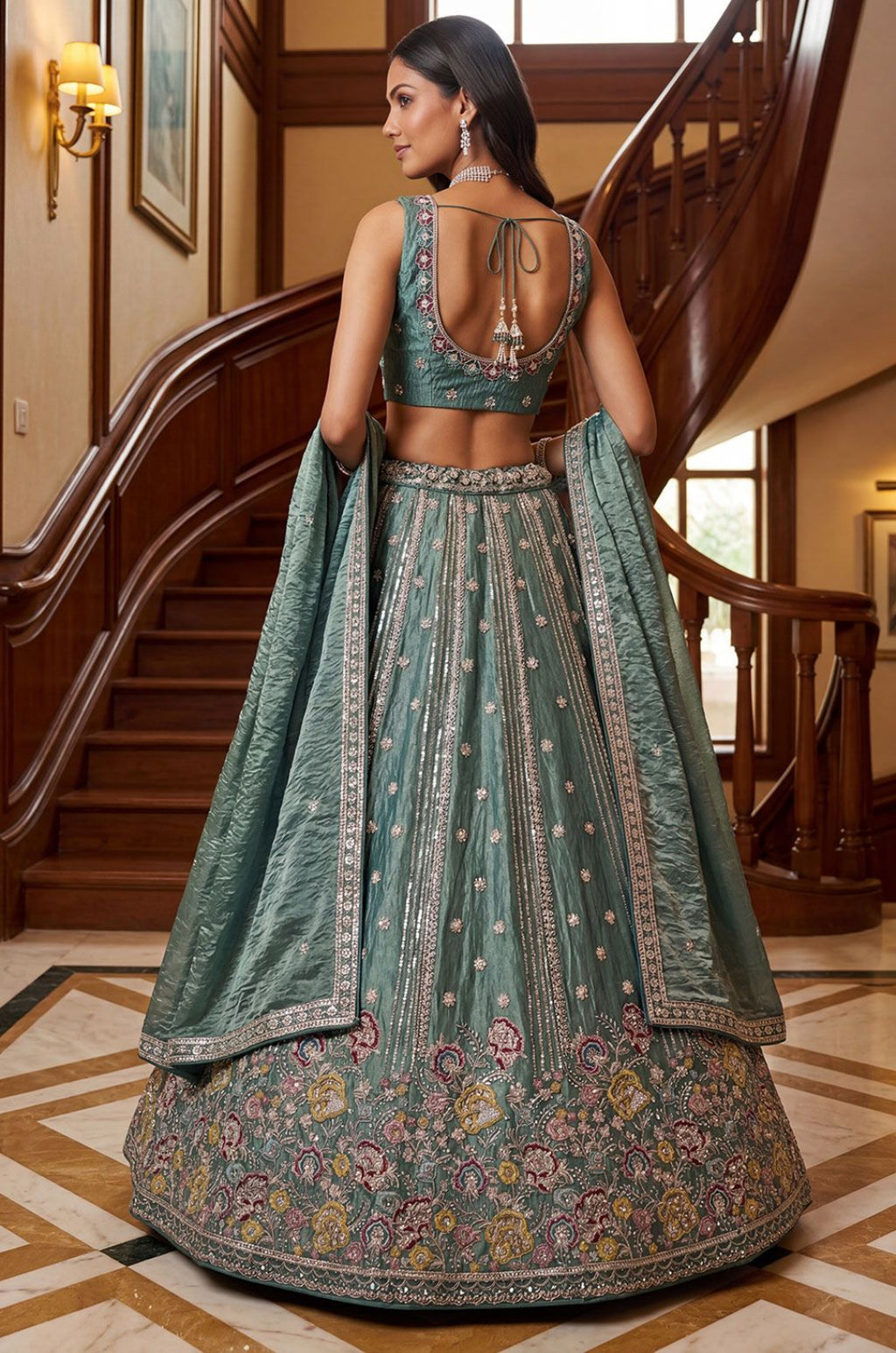 Grey Silk Lehenga Choli - SFANJ3347