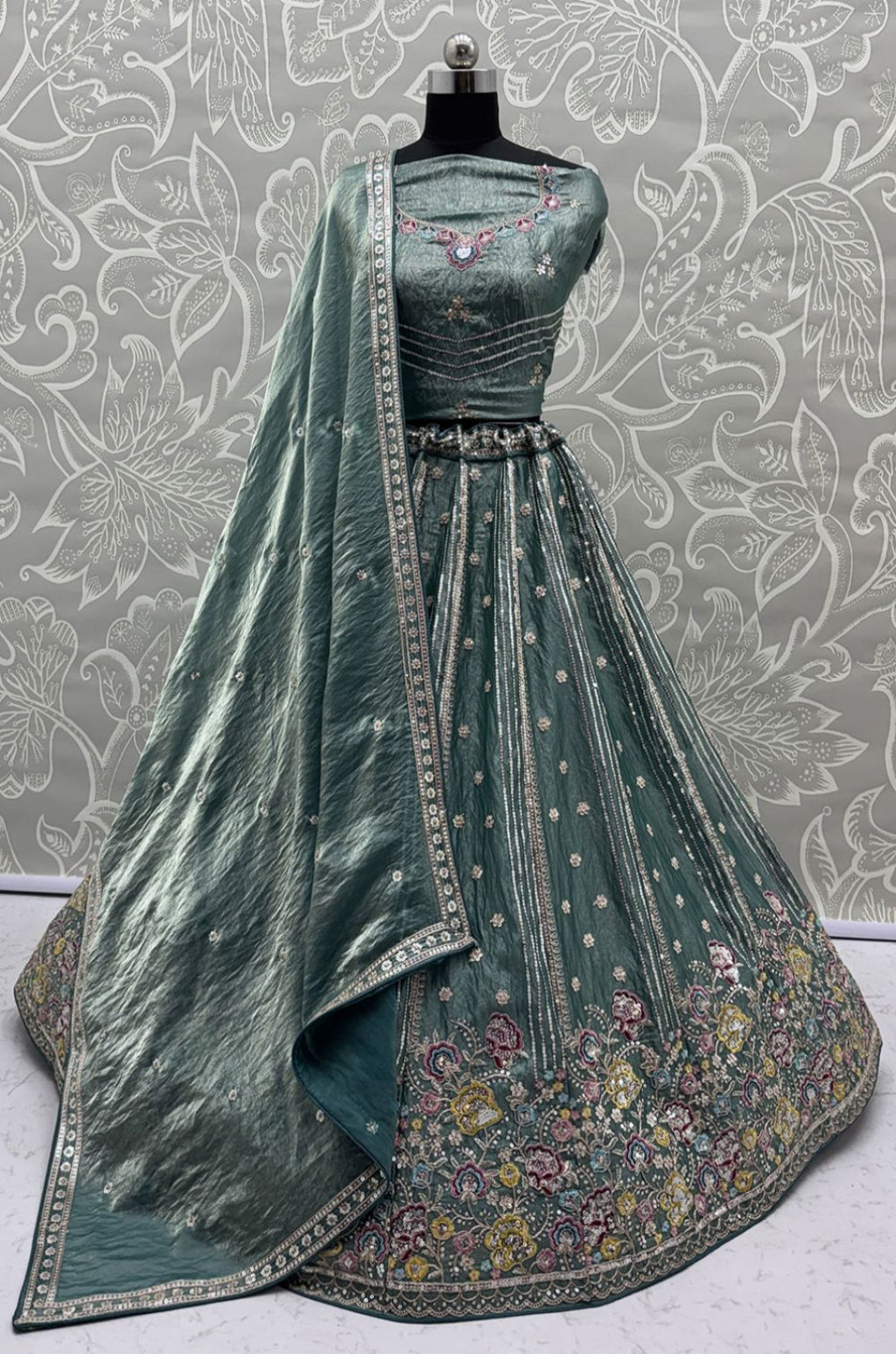 Grey Silk Lehenga Choli - SFANJ3347