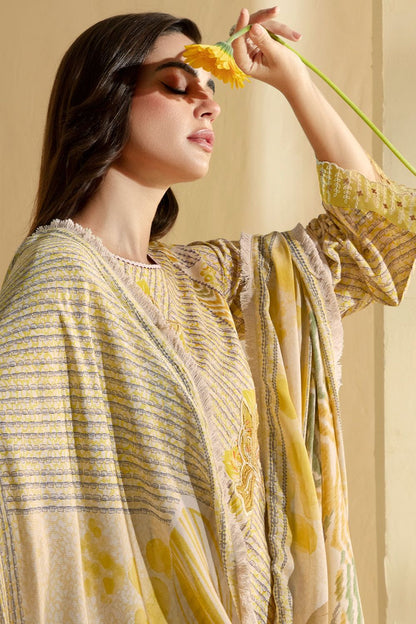 Yellow Plus Size Pure Cotton Lawn Salwar Kameez SFYS153902