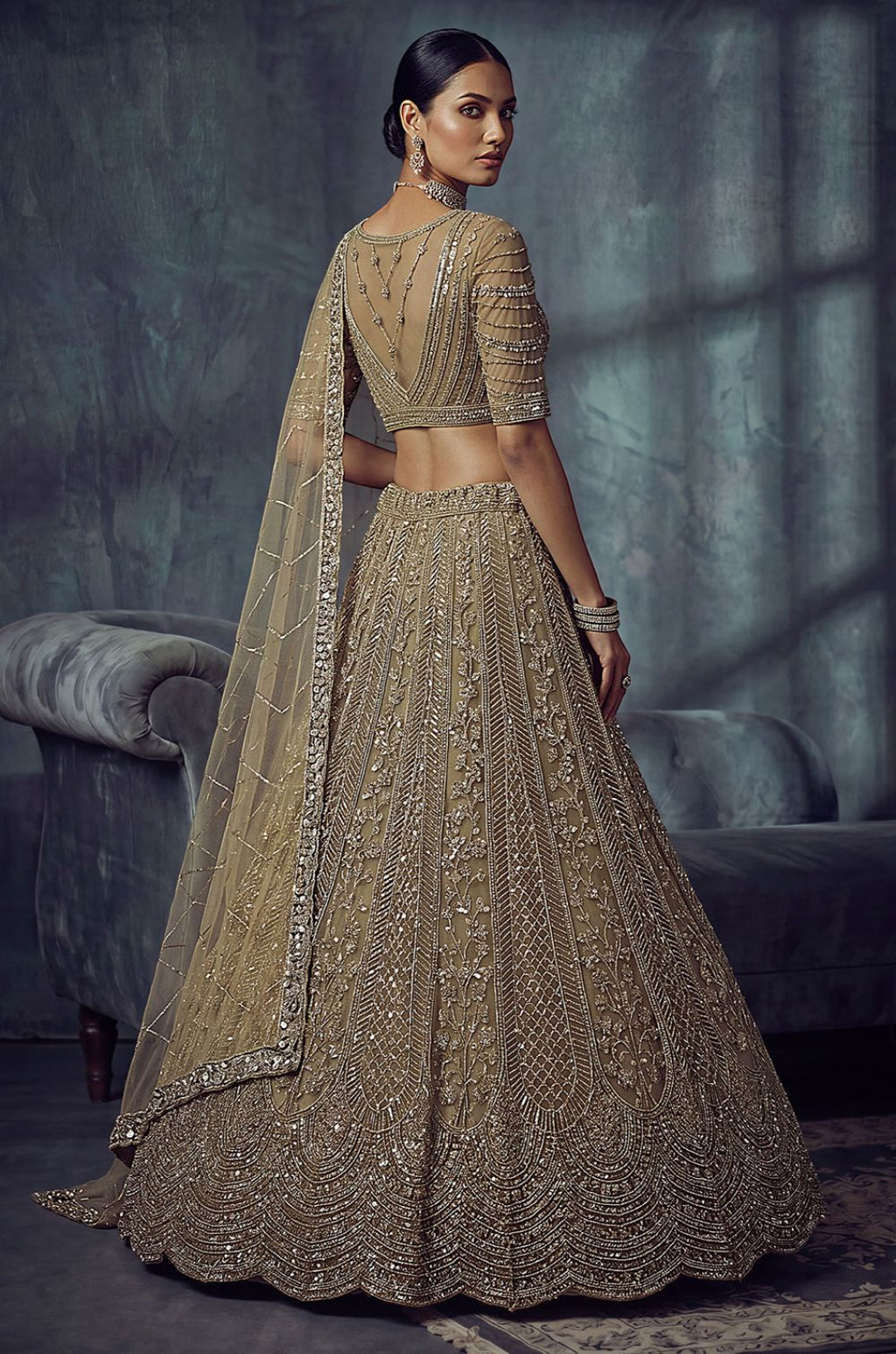 Golden Net Lehenga Choli - SFANJ3424