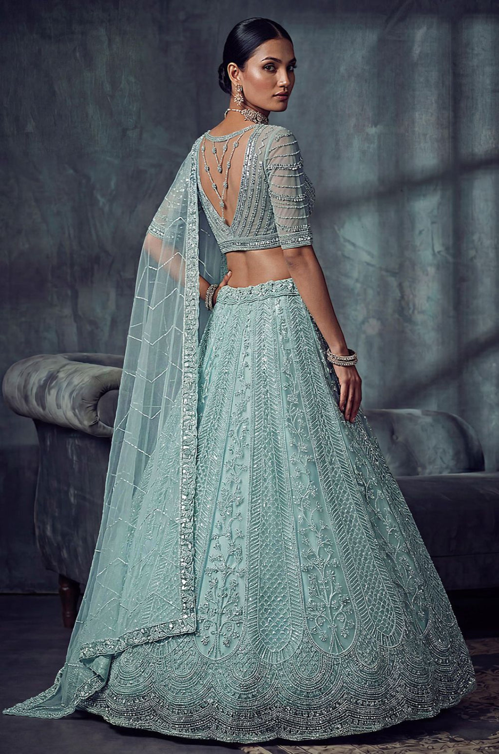 Blue Net Lehenga Choli - SFANJ3425