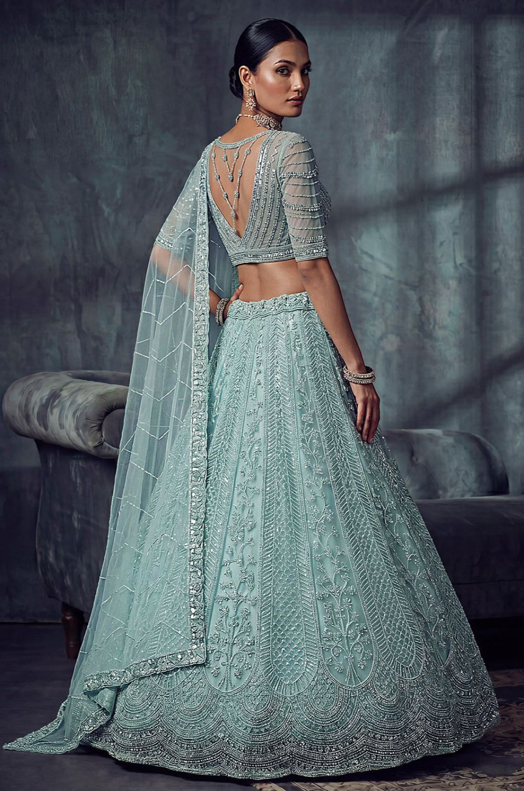 Blue Net Lehenga Choli - SFANJ3425