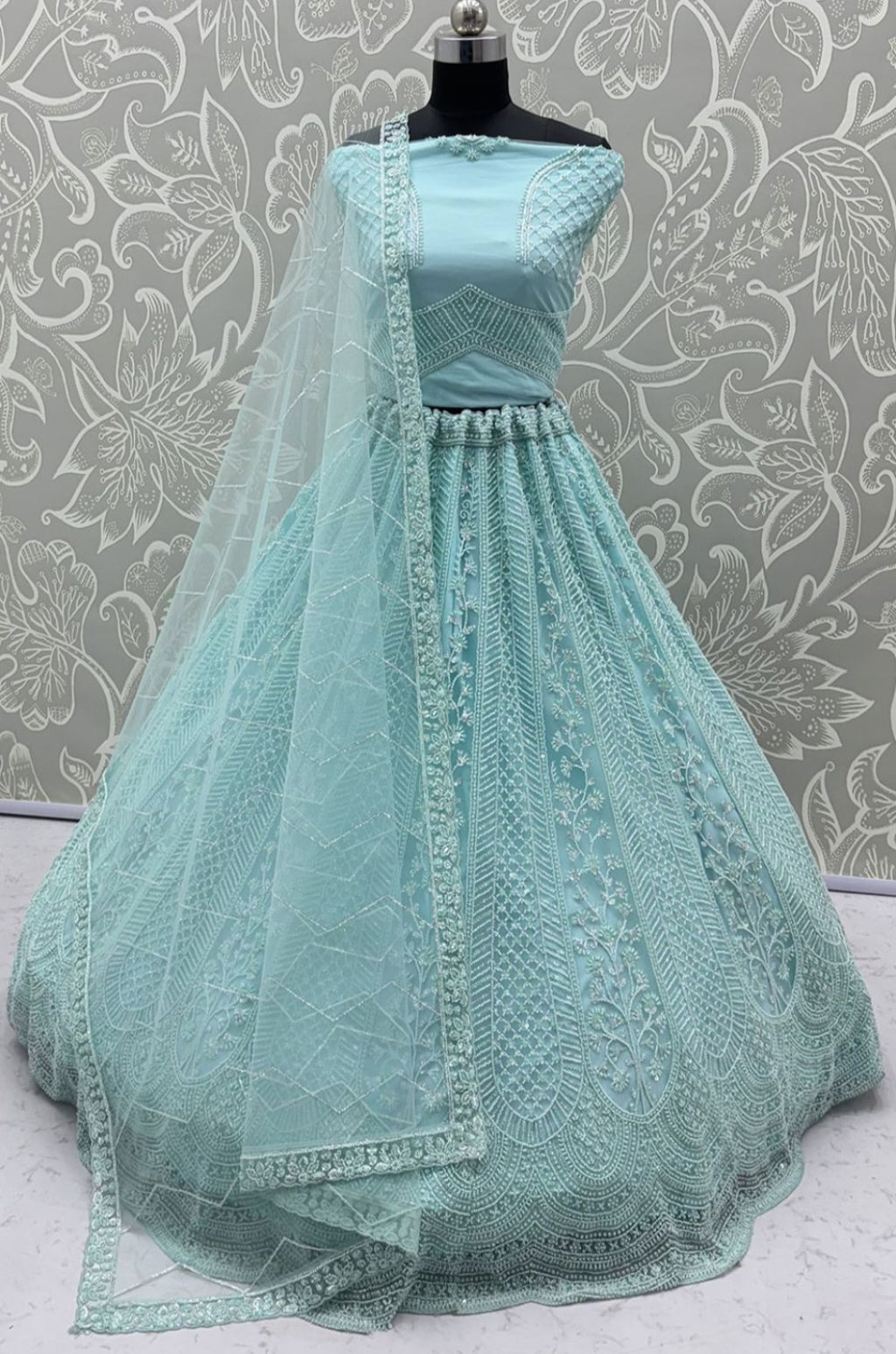 Blue Net Lehenga Choli - SFANJ3425