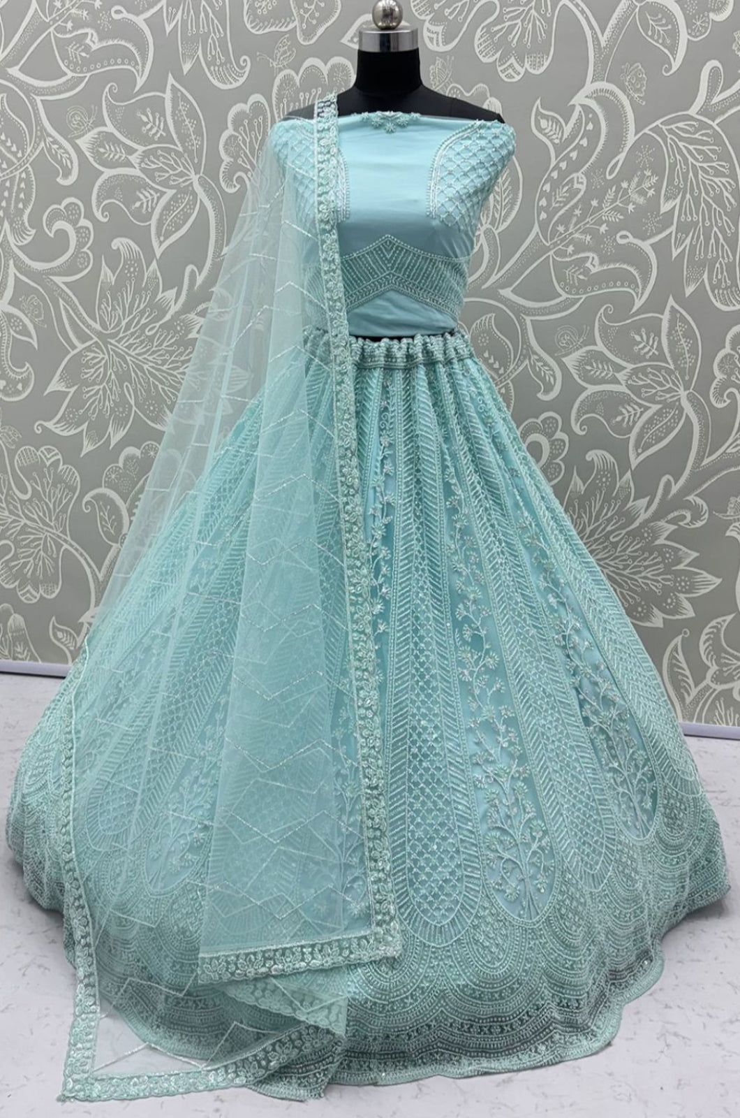Blue Net Lehenga Choli - SFANJ3425