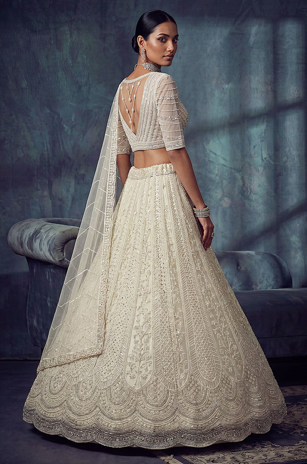 Off White Net Lehenga Choli - SFANJ3426