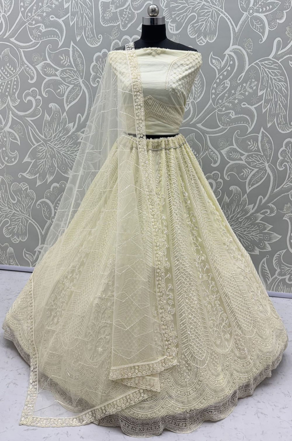 Off White Net Lehenga Choli - SFANJ3426